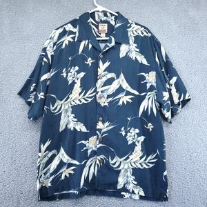 Tommy Bahama Blue Hawaiian Floral 100% Silk Mens Medium